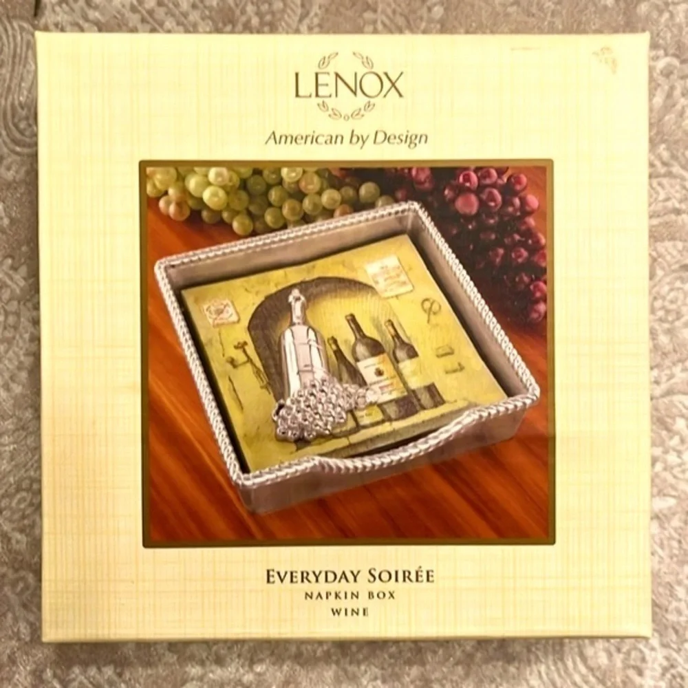 Brand New Lenox Everyday Soirée Wine Beverage Napkin Box Holder Grapes